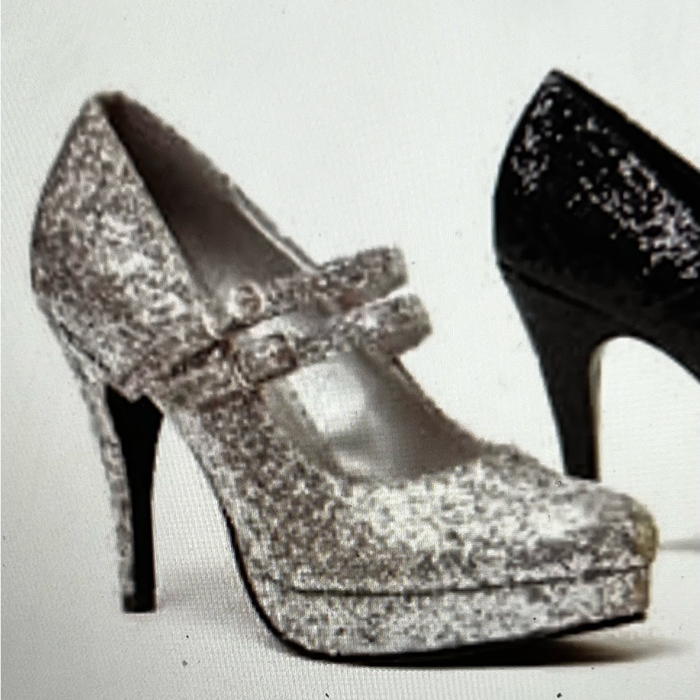 Ellie Heels,4" Double Strap Glitter Mary Jane Heels/size 8/New in original box
